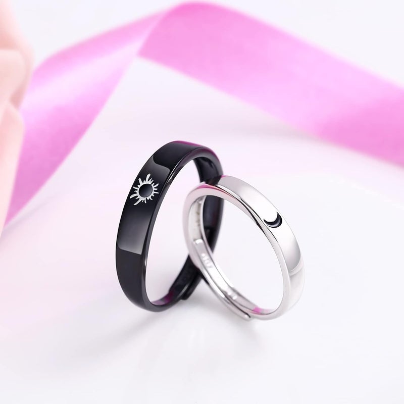 Beydodo 925 Silver Rings Custom Adjustable Sun and Moon Matching Rings Engraved I Love You Couples Rings Wedding - Image 2